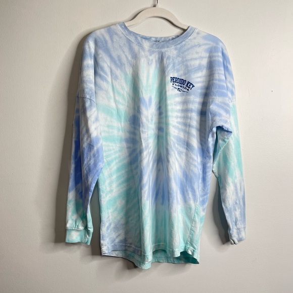 Perdido Key Florida Blue Tie-Dye Print Long Sleeve Crewneck T-Shirt Size M - Picture 2 of 6